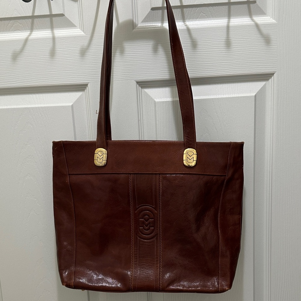 Marino Orlandi Brown Leather Shoulder Bag with Gold Hardware